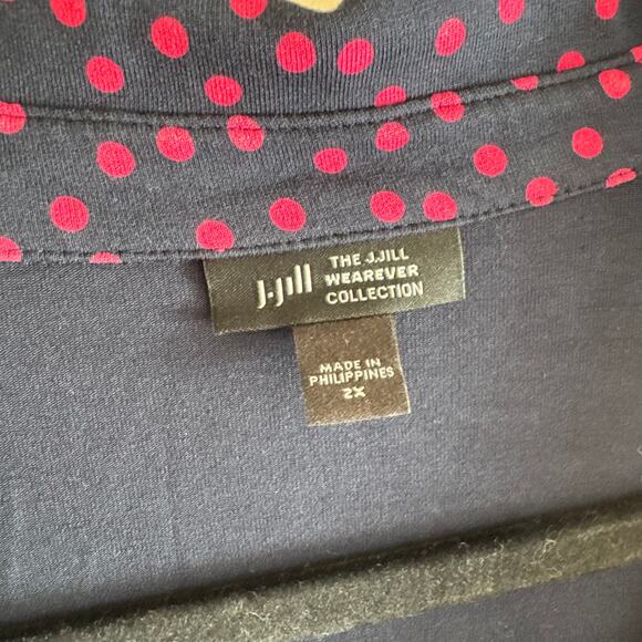 J. Jill Wearever Knit Shirt Dress Navy Blue Red Polka Dot Women's Size Plus 2X - Picture 4 of 11